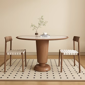 Modern Middle-style Round Dining Table and Chair 3d model