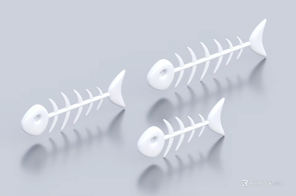 White Fish Bone Shaped Decorative Ornament Set For Home Decor 3d model 