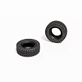 Two Black Automotive Tires with Deep Detailed Tread on White Background