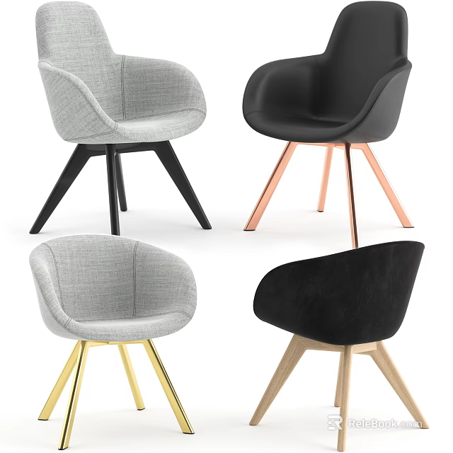 Stylish Modern Leisure Chairs in Gray Black with Metal Wooden Legs Design 3d model 
