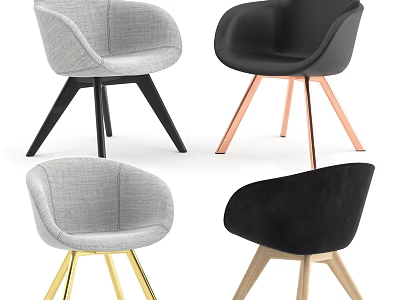 Stylish Modern Leisure Chairs in Gray Black with Metal Wooden Legs Design 3d model