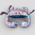 Crab Shaped Plush Toy with Blue Base and Colorful Floral Pattern Adorable Claws and Legs