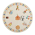 Round Carpet With Circus Clown Elephant Lion And Colorful Stripes Border For Kids Room