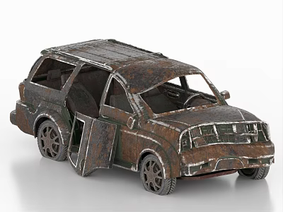 Rusty Vintage SUV Car Model With Open Doors And Weathered Metallic Exterior Design 3d model