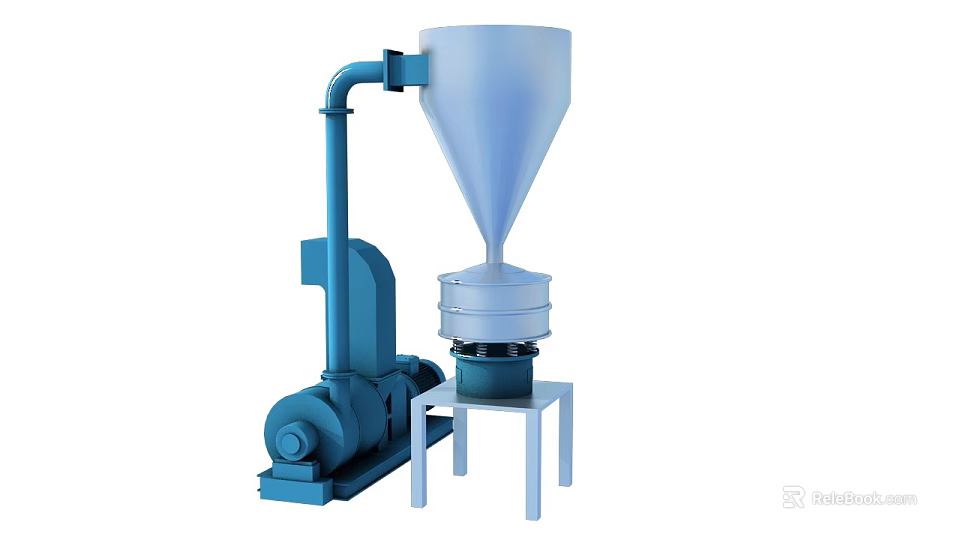 Heavy Duty Industrial Grinding Equipment For Material Processing With Conical Hopper And Motor Stand 3d model 