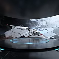 Futuristic Circular Observation Platform With People Radio Telescopes And Blue Sky