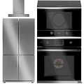 Kitchen Appliances Stainless Steel Double Door Refrigerator Black Built In Oven Microwave Range Hood