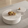 Round White Marble Coffee Table With Wooden Bowl Apples Side Table Cup Coffee On Rug
