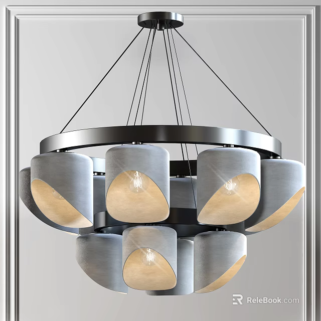 Sleek Contemporary Chandelier With Multiple Gray Fabric Shades And Metal Frame For Modern Interior Spaces 3d model 