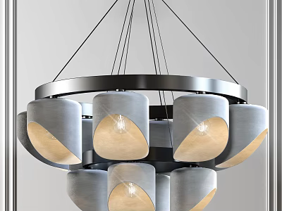 Sleek Contemporary Chandelier With Multiple Gray Fabric Shades And Metal Frame For Modern Interior Spaces 3d model