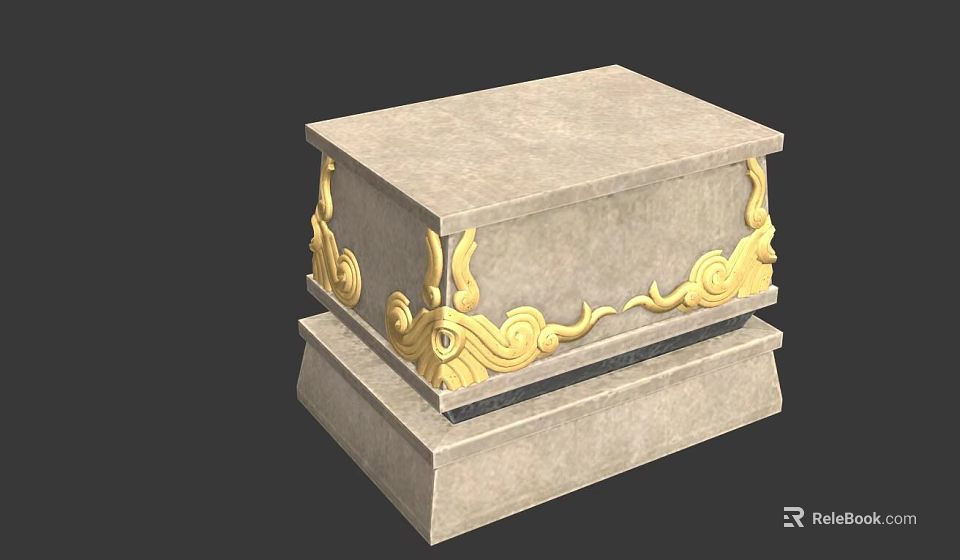 Stone Pillar With Intricate Golden Cloud Patterns And Sturdy Base Structure 3d model 