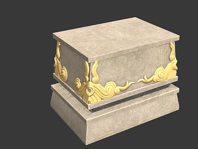 Stone Pillar With Intricate Golden Cloud Patterns And Sturdy Base Structure 3d model
