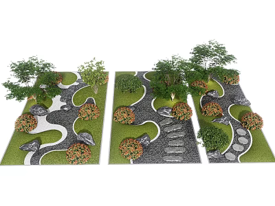 Creative Small Garden Landscapes with Curved Stone Paths Lush Lawns and Flower Beds 3d model