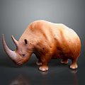 Brown Rhinoceros 3D Model With Large Horn On Black Background And Reflection