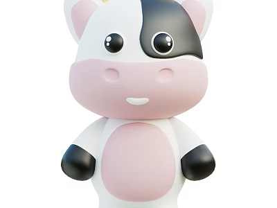 Cute Cartoon Cow Stuffed Toy With Big Eyes Pink Belly And Black Hooves 3d model