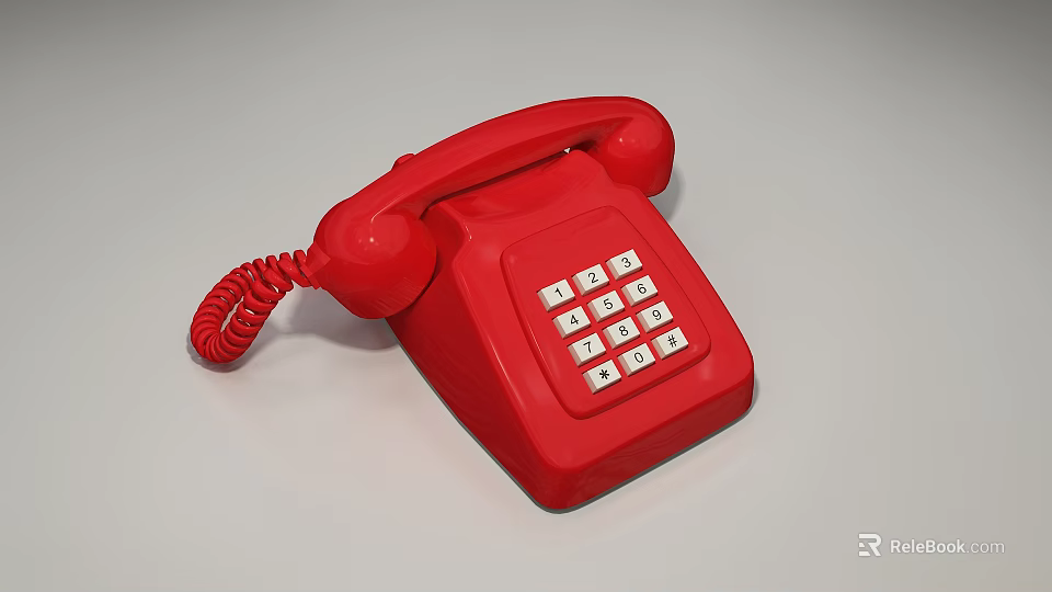 Red Classic Landline Telephone With Push Button Keypad And Coiled Cord 3d model 