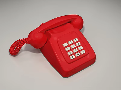 Red Classic Landline Telephone With Push Button Keypad And Coiled Cord 3d model