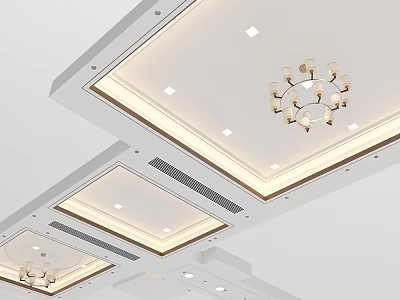 Elegant Modern Ceiling Design With Recessed Lights Chandelier And LED Strips 3d model