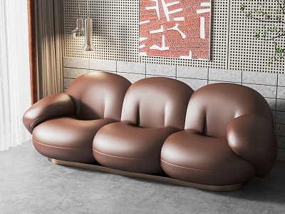 Modern three-seat sofa three-seat leather sofa 3d model