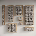 Modern Wall Decor With Wooden Frames And Gray Cubes In Various Sizes 3d model