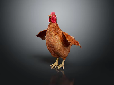 Brown Reptile With Red Head Standing On Dark Reflective Surface 3d model