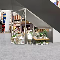 Modern Shopping Mall Flower Shop With Green Plants Display Shelves And Decorations