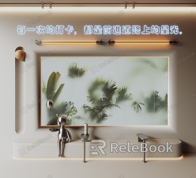 Modern Milk Tea Shop Rest Area Online Celebrity Card Wall Window Meichen Plant Landscape Light Box Card Seat Neon Light model