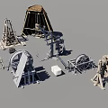 Ancient Mechanical Devices Collection Featuring Catapult Winch Pulley And Vintage Structures 3d model