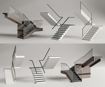 modern stair handrail stair corner stair railing handrail guardrail 3d model