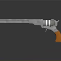 Silver Revolver With Long Barrel Orange Grip And Reflection On Dark Surface