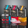 Original Premium Coffee Products With Colorful Packaging Cans Cup And Napkin