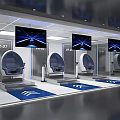 Modern VR Experience Setup With Three Seats And Interactive Screens