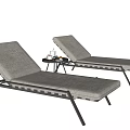 Pair of Gray Woven Lounge Chairs with Black Metal Frames and Side Table