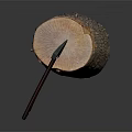 Wooden Stump Display With Red Handled Axe Placed On Top Surface 3d model