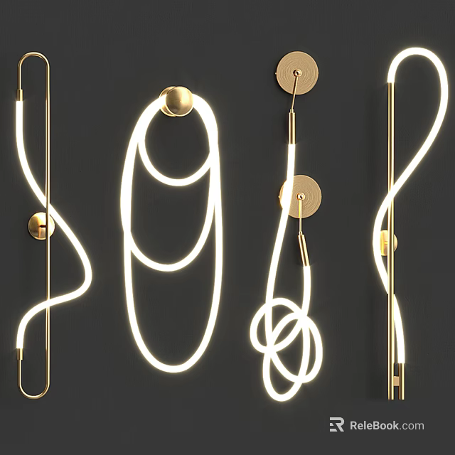 Modern Gold Metal Wall Lamps With Curved LED Light Strips For Home Decor 3d model 