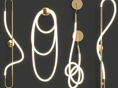 Modern Gold Metal Wall Lamps With Curved LED Light Strips For Home Decor 3d model