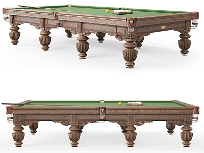 Classic Billiard Table Sports Equipment With Green Felt Surface And Carved Wooden Legs 3d model