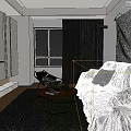 Modern Cozy Living Dining Room Interior With Sofa Fireplace Tapestry Coffee Table And Rug