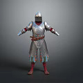 Medieval Knight Armor With Metallic Chainmail Helmet Red Lining And Colorful Accents
