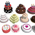 Various Decorated Cakes With Different Styles Layered Designs Flowers And Colorful Candles
