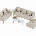 Light Beige Modern Sofa and Coffee Table Set with Round Tables and Floral Centerpieces