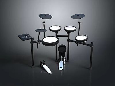 Professional Electronic Drum Set Equipment With Drums Cymbals Pedals And Stand 3d model