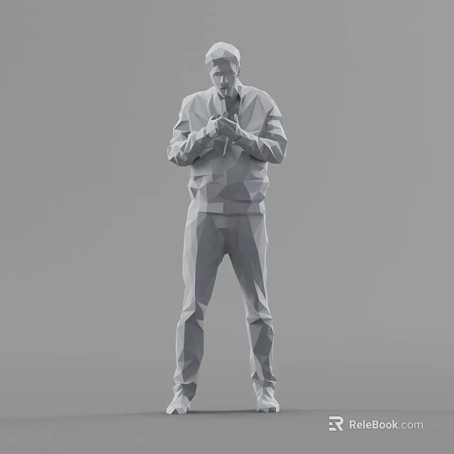 A Man 3D Model in Low Poly Style Standing with Hands Crossed on Gray Background 3d model 