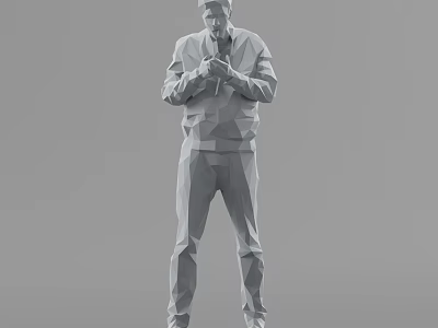 A Man 3D Model in Low Poly Style Standing with Hands Crossed on Gray Background 3d model