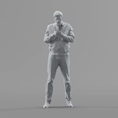 A Man 3D Model in Low Poly Style Standing with Hands Crossed on Gray Background 3d model