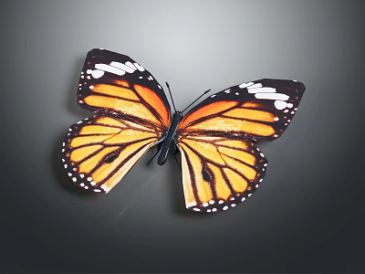 Monarch Butterfly With Orange And Black Wings And White Spots On Gray Background 3d model