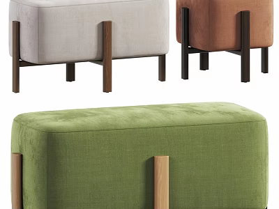 Modern Upholstered Ottoman With Wooden Legs In Green Brown And Light Gray 3d model