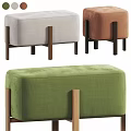 Modern Upholstered Ottoman With Wooden Legs In Green Brown And Light Gray