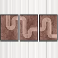 Abstract Wall Art With Brown Background White Wavy Lines Black Frames On Vertical Striped Wall 3d model