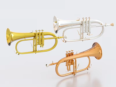 Colorful Brass Trumpets In Golden Silver Copper Tones Displayed On Light Background 3d model